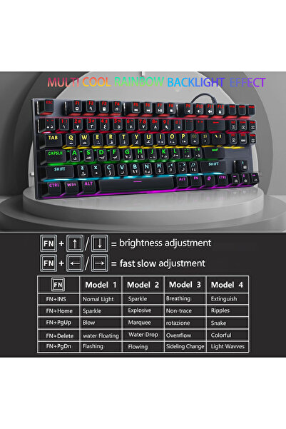 Generic RGB English Arabic Gaming Keyboard and DPI Mouse Combo, 87 Keys USB Wired Mechanical Keyboard