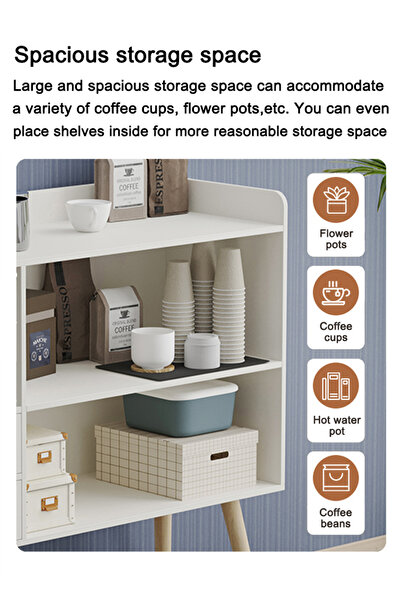 AnneFish 100*35*90cm Coffee Corner Coffee Bar Cabinet Shelf Drawers Display Cabinet Bakers Rack Sideboard