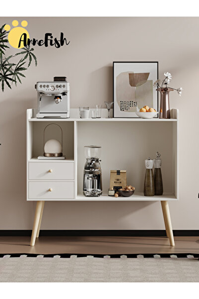 AnneFish 100*35*90cm Coffee Corner Coffee Bar Cabinet Shelf Drawers Display Cabinet Bakers Rack Sideboard