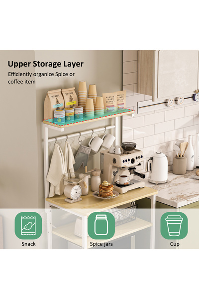 Venpara 4-Tier Kitchen Storage Rack, Coffee Corner Table with 5 Hooks & Adjustable Shelves