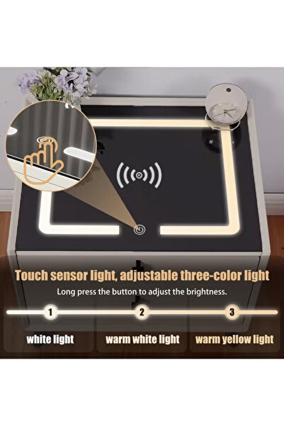 Lexin Smart Nightstand with Wireless Charging, 3-Color LED, Bluetooth Speaker, 2 Drawers (45x42x48cm)