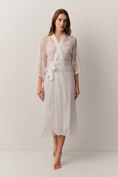 SUWEN Antique Dantelli Uzun Sabahlık