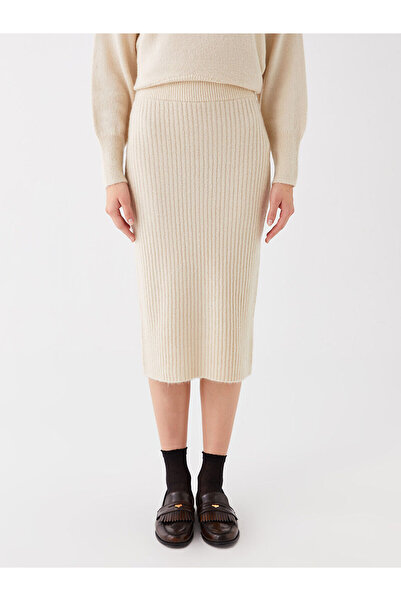 LC Waikiki Lcw Vision Beige Women's Elastic Waist Solid Knitwear Skirt