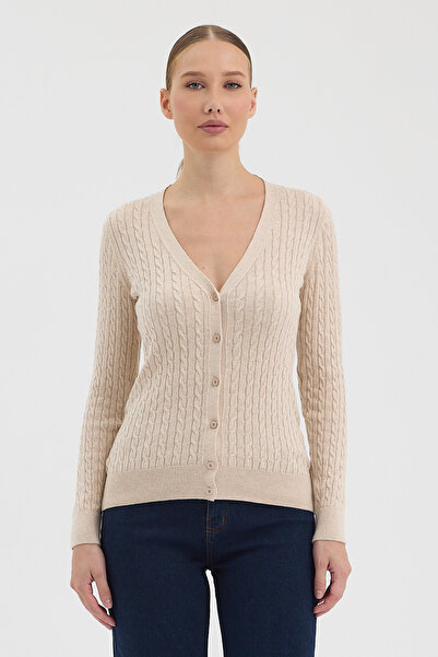 hateko Women's Pure 100% Cotton Beige Hair Knitwear Cardigan – Knitted Pattern