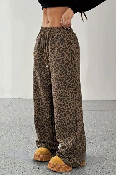 Mossta High Waist Wide Cut Two Thread Pants - Coffee