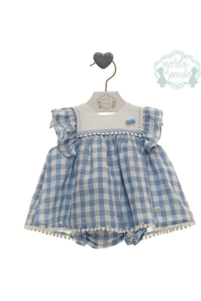 Marta Paula Spanish-style outfit consisting of a dress and panties with a blue checkered pattern