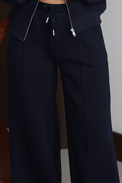 Mogi Butik Γυναικείο παντελόνι με ρέλι alazzo με ψηλόμεσο φλις εσωτερικό με 3 κλωστές 3131