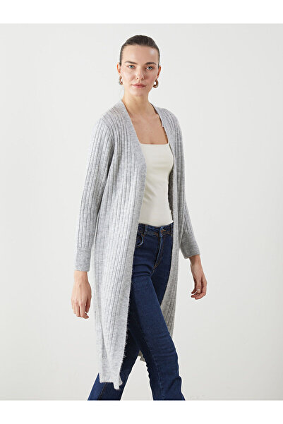 LC Waikiki Lcwaikiki Basic Gray Shawl Collar Oversize Women's Knitwear Cardigan