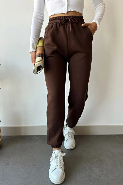 Mogi Butik Women's 3 Thread Fleece Lined Elastic Leg High Waist Sweatpants 3048