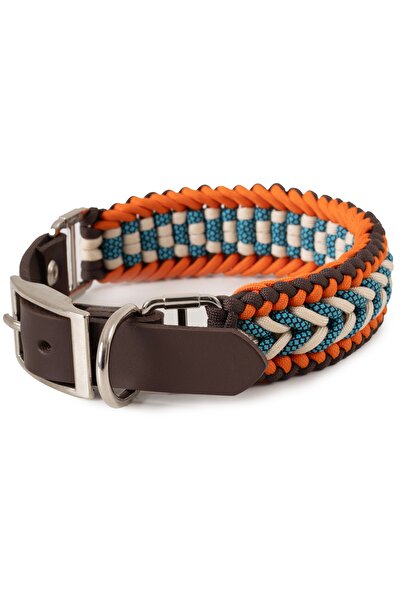 Bakani Leather Hand-Knitted Paracord & Leather Dog Collar – Durable Adjustable, Metal Buckle, Medium and Large Breed