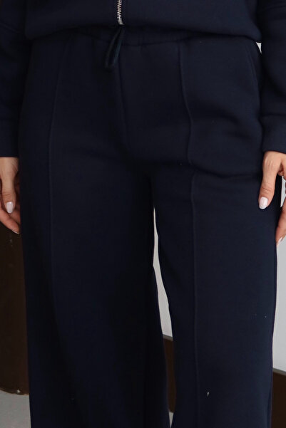 Mogi Butik Γυναικείο παντελόνι με ρέλι alazzo με ψηλόμεσο φλις εσωτερικό με 3 κλωστές 3131