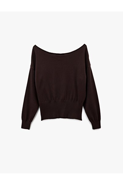 Koton Long Sleeve Viscose Blend Boat Neck Knitwear Sweater
