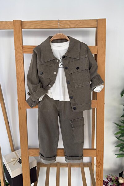 Minigimin Cicileri My Little One's Cicileri Cargo Pocket Piece Jacketed Boy's 3-Piece Sports Suit - Khaki