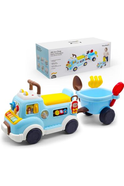 YESMAX Ride On Car Toy for Toddlers with Music & Removable Beach Bucket, Converts to Stroller