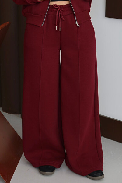 Mogi Butik Γυναικείο παντελόνι με ρέλι alazzo με ψηλόμεσο φλις εσωτερικό με 3 κλωστές 3131