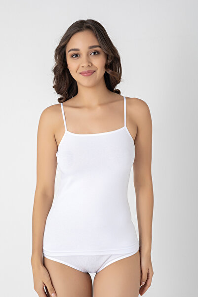 Miss Elit قميص داخلي نسائي من القطن الأبيض ذو ياقة مسطحة وحزام