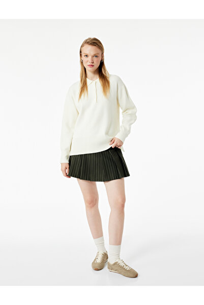 Koton Long Sleeve Button Detailed Basic Polo Neck Knitwear Sweater