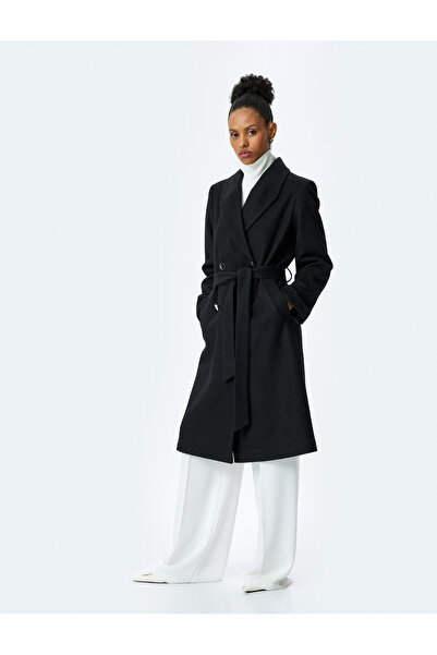 Koton Дълго палто с двойно закопчаване, джобове, колан и копчета