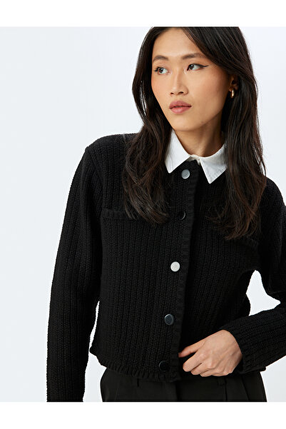 Koton Long Sleeve Buttoned Pocket Crew Neck Cardigan
