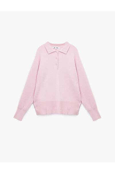 Koton Long Sleeve Button Detailed Basic Polo Neck Knitwear Sweater