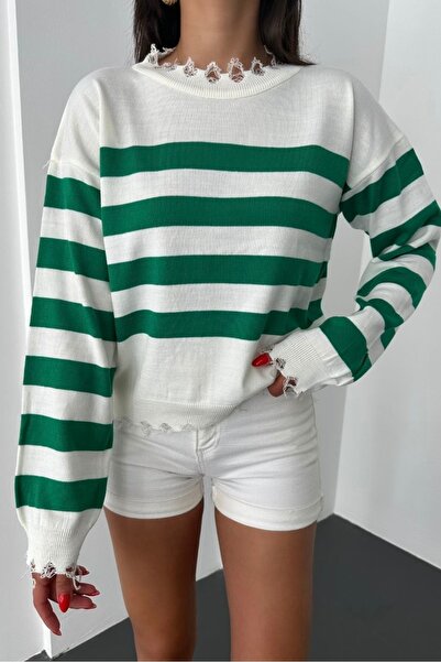 Noi Belis Flowy Detailed Crop Length Color Block Knitwear Sweater Aw25Kz0035