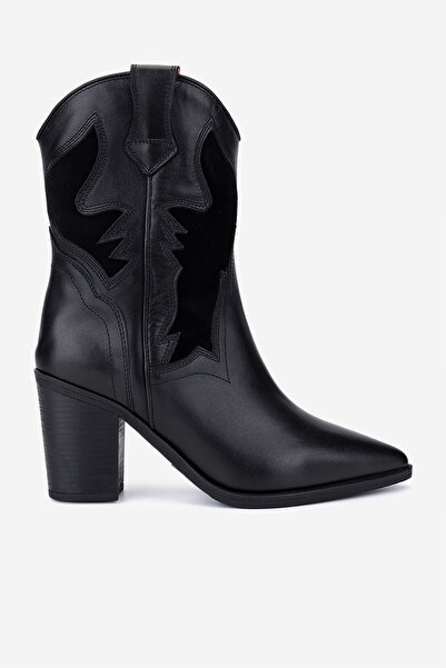 Valmenti Kadın Hakiki Deri Siyah Western Bot