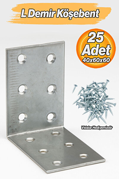 Badem10 L Demir Gönye (25 ADET) 40x60x60 mm Metal Mobilya Bağlantı Aparatı Ra...