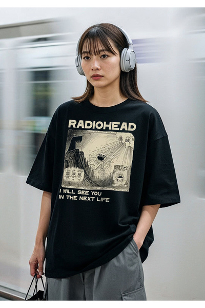 Freak Tshirt Black Color Radiohead Printed Unisex Oversized Cut Tee Shirt