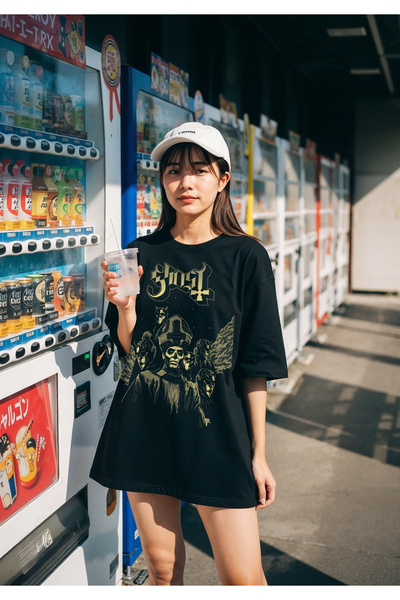 Freak Tshirt Black Color Ghost Printed Unisex Oversized Cut T-Shirt