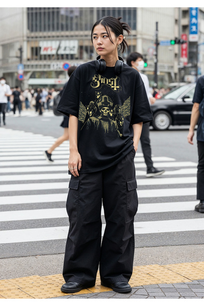 Freak Tshirt Black Color Ghost Printed Unisex Oversized Cut T-Shirt