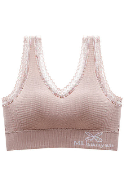 FridayIn حمالة صدر رياضية بدون أكمام من الدانتيل بلون سادة ورقبة على شكل حرف V