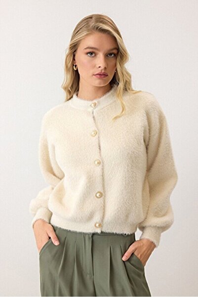 ThisBest Women's Soft Bearded Yarn Balloon Sleeve Buttoned Winter Knitwear Ca...