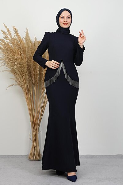 GİYZAMİLA Imge Crepe Dress Navy Blue