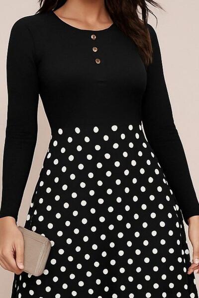 Mossta Button Front Long Knitted Crepe Dress - Black