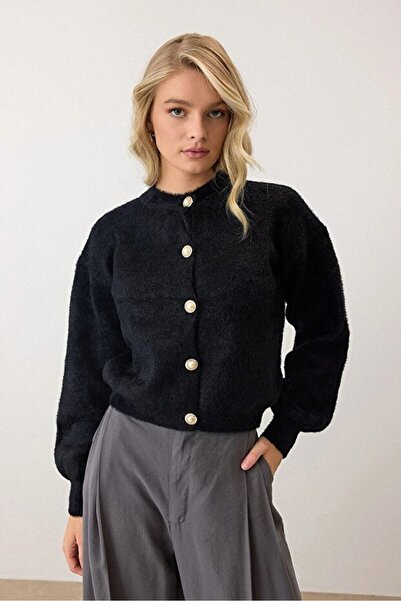 ThisBest Women's Soft Bearded Yarn Balloon Sleeve Buttoned Winter Knitwear Ca...