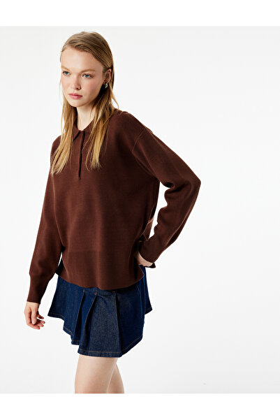Koton Long Sleeve Button Detailed Basic Polo Neck Knitwear Sweater