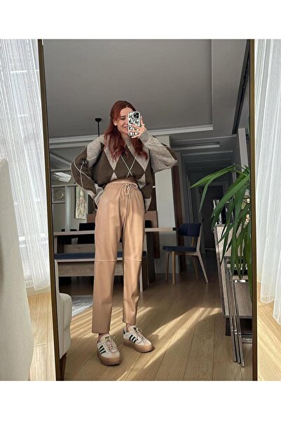 MADAME MELEK İçi Ş Fleece-Lined Carrot Pants Model Faux Leather Pants Ankle Length