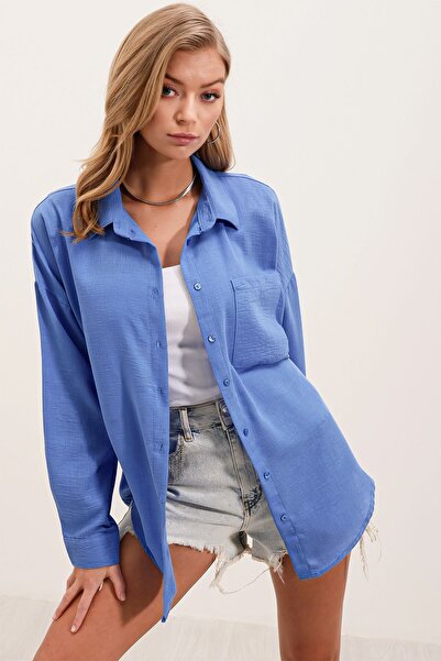 Hiccup Bdart Pocketed Oversized Button Linen Blend Shirt