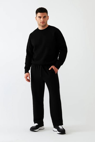 525 Men's Black Oversized Sweatshirt – Crew Neck, 3 Thread Ş Fleece-Lined Fleece