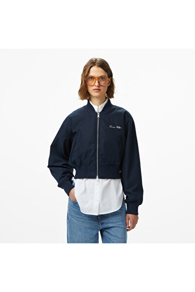 Tommy Hilfiger Nylon Regular Cropped Kadın Mavi Bomber Ceket