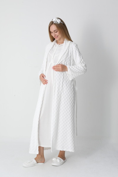 ERDENİZ TEKSTİL Maternity-Nightgown with Dressing Gown, Long Sleeves, Button Collar, 2-Piece Set