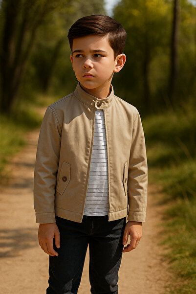 BARKOD KİDS 935-11-25 سترة للأولاد - تي شيرت مخطط - بنطلون جينز طقم من 3 قطع ...