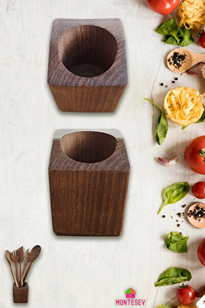 MONTESEV Doğal Diş Budak Ağaç Kaşıklık Tezgah Üstü Servis Dik Kaşıklık Düzenl...