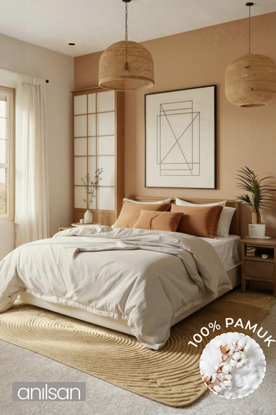 Anılsan Plain Stone King Ranforce Duvet Cover Set 100% Cotton(Duvet Cover+Pillowcase)