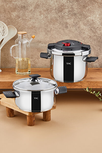 Taç Vitamaster 2-Piece 4+6 Liter Induction Base Pressure Cooker Set Red