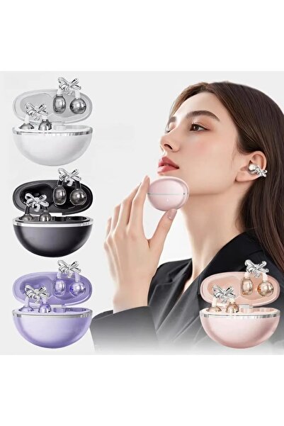 Generic Clip-on Earbuds Wireless Bluetooth Open Ear Headphones with Detachable Crystal Bowknot Earrings
