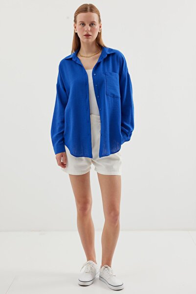 Hiccup Bdart Pocketed Oversized Button Linen Blend Shirt