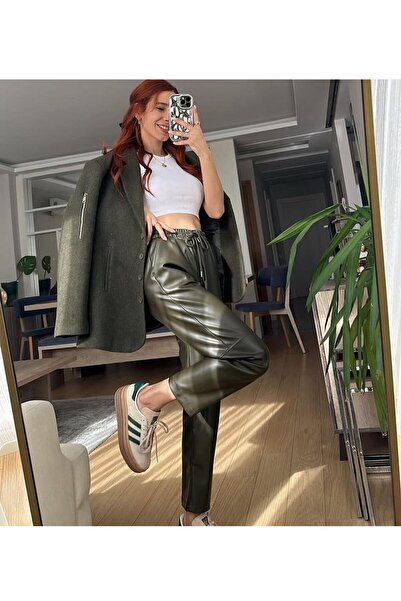 MADAME MELEK İçi Ş Fleece-Lined Carrot Pants Model Faux Leather Pants Ankle Length