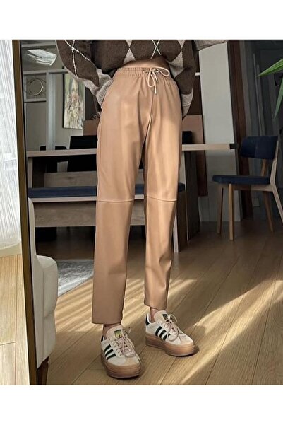 MADAME MELEK İçi Ş Fleece-Lined Carrot Pants Model Faux Leather Pants Ankle Length