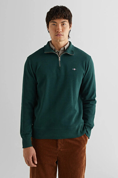 Gant Men's Green Regular Fit Half Zipper Sweatshirt